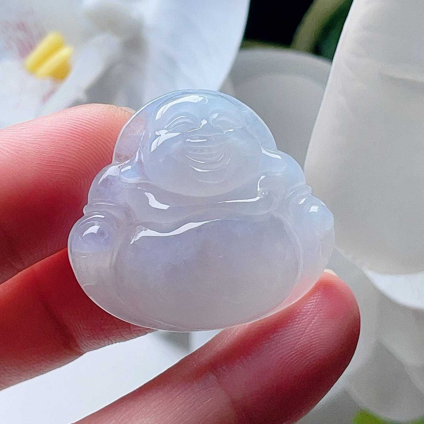 天然翡翠弥勒佛吊坠乳白笑佛玉佩