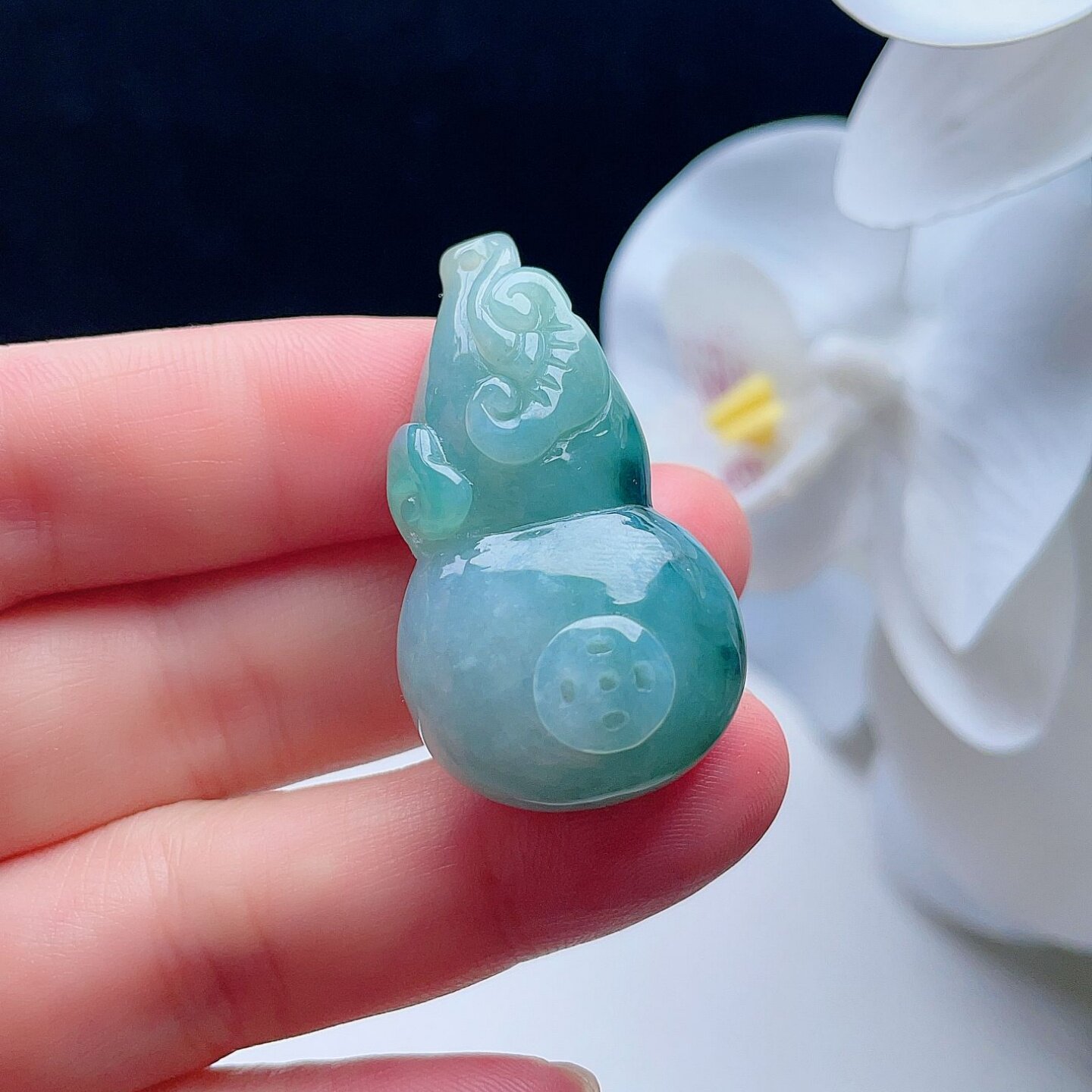 天然翡翠葫芦铜钱如意油绿飘花