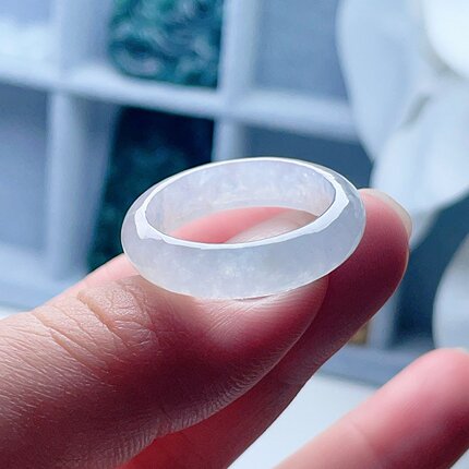 天然A货翡翠戒指一点淡绿底乳白21mm缅甸老坑玉指环清新儒雅26#