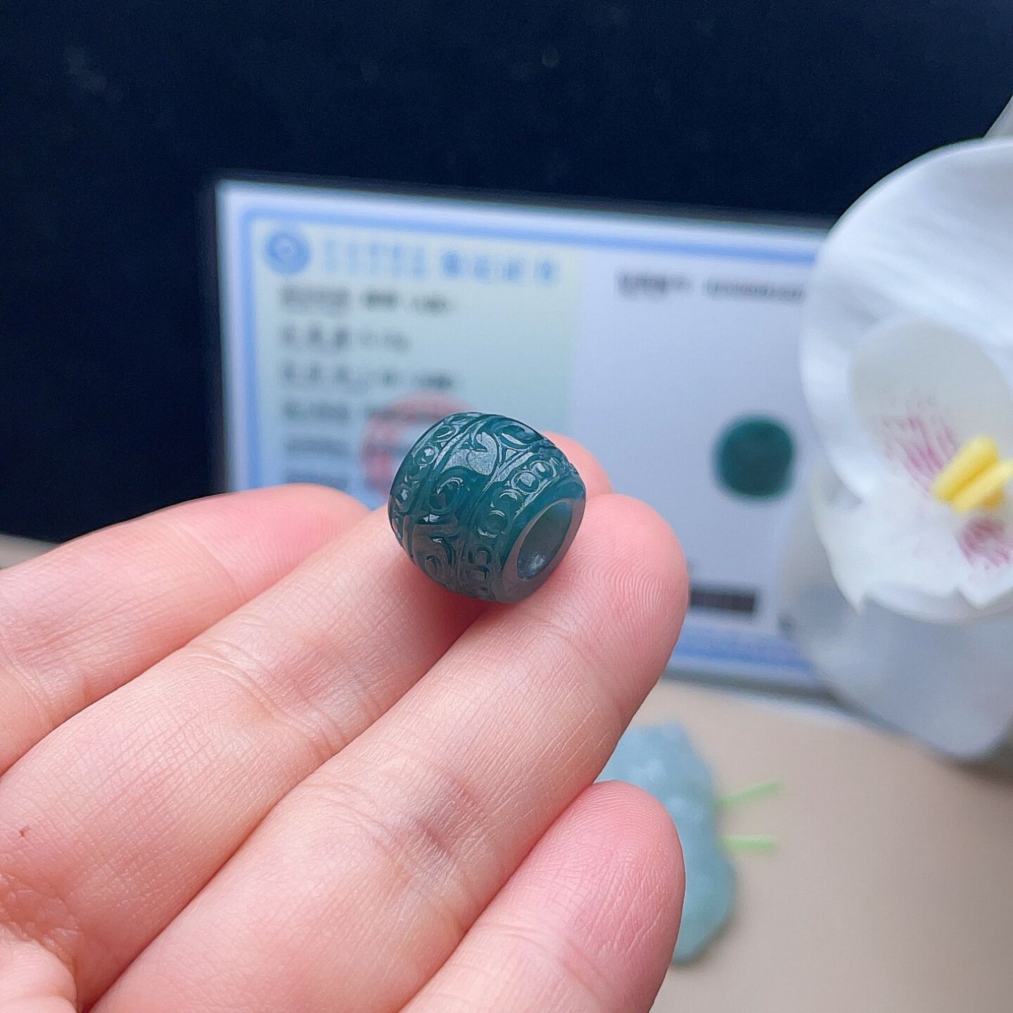 天然翡翠大孔路路通吊坠蓝绿桶珠