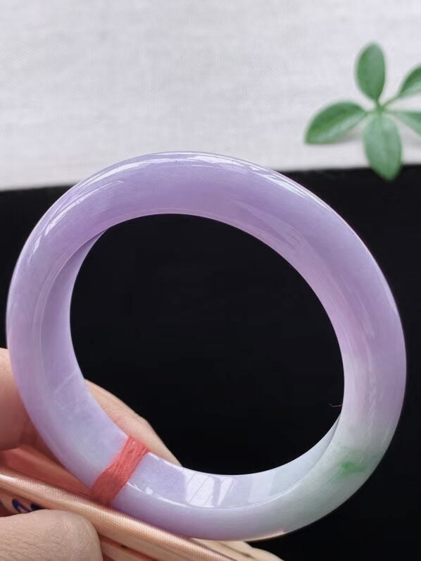 天然A货翡翠手镯粉紫55.4mm缅甸老坑正圈玉镯春彩渐变色玉镯