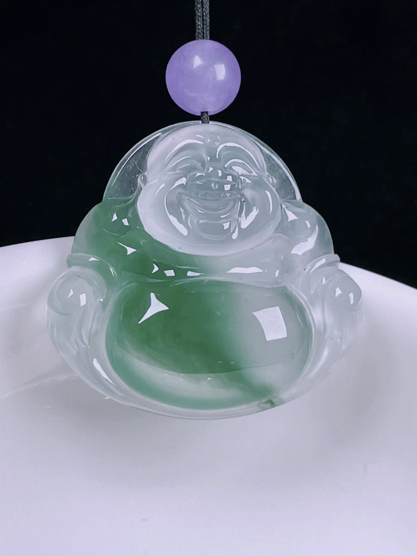 天然A货翡翠佛公吊坠冰甜水飘花缅甸老坑弥勒佛玉坠笑佛大肚佛