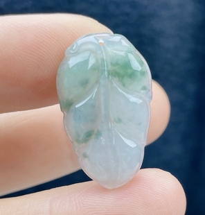 缅甸老坑天然冰种A货飘兰绿翡翠叶子吊坠小玉叶玉佩安居乐业项坠