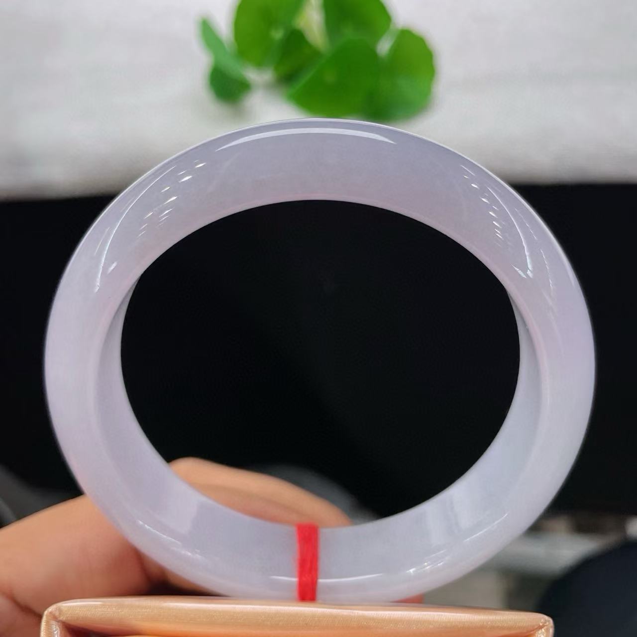 天然A货翡翠手镯浅紫罗兰62#缅甸老坑正圈乳白玉镯清新淡雅百搭