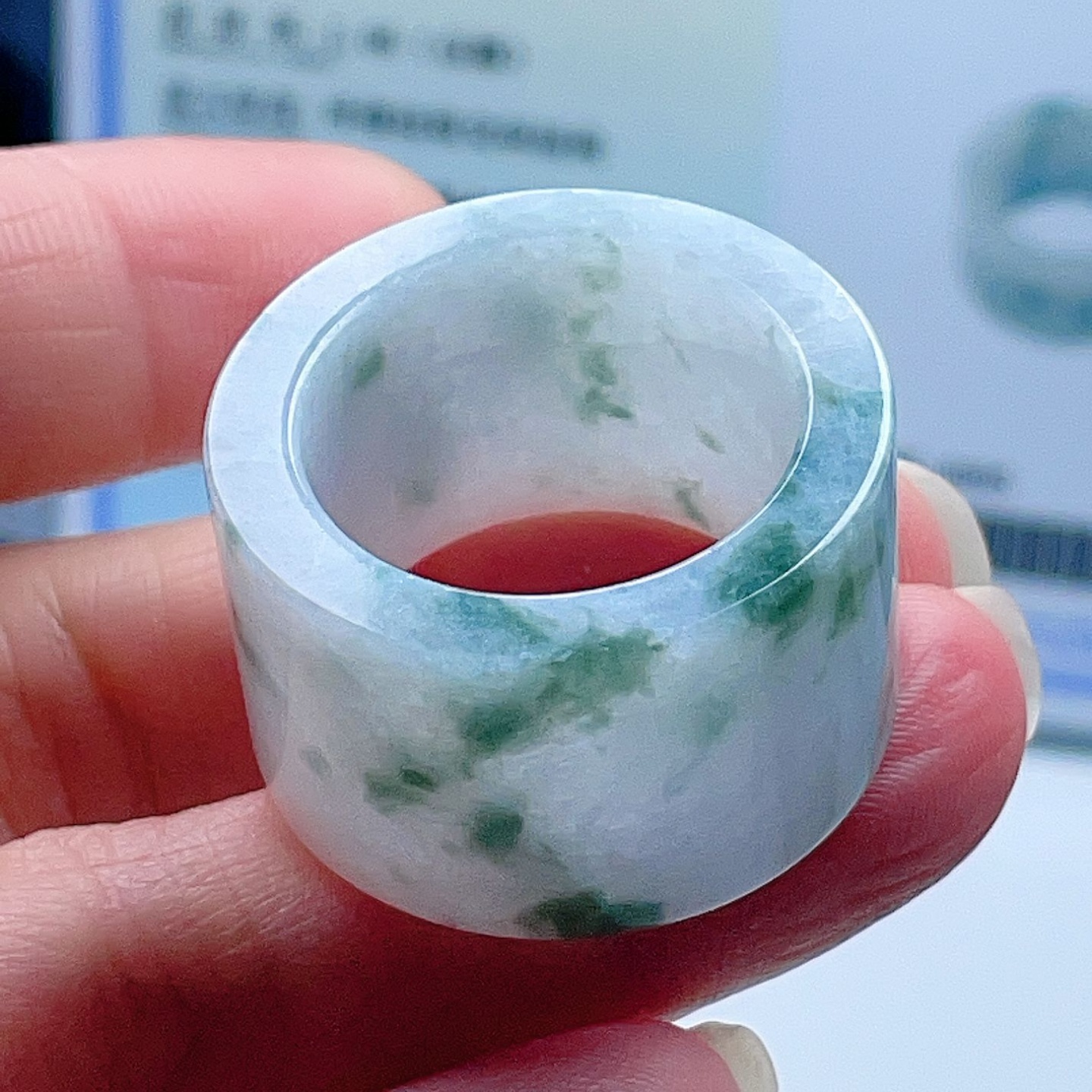 天然翡翠方扳指乳白飘花意境儒雅