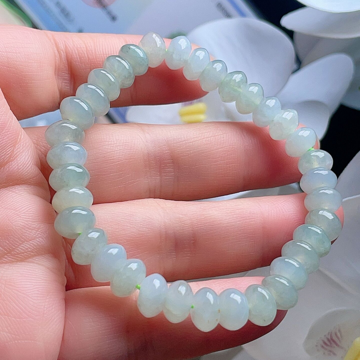 天然翡翠算盘珠手链乳白黄绿双彩