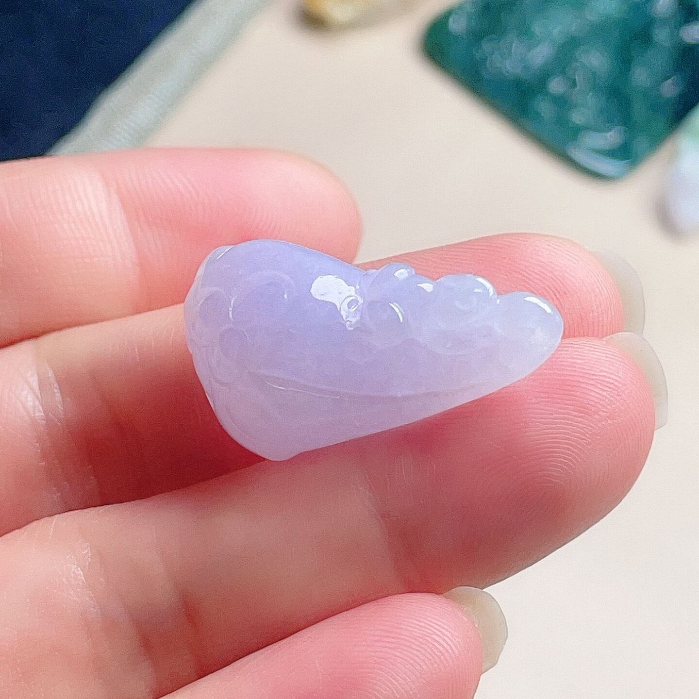 天然翡翠青蛙莲蓬吊坠淡淡紫罗兰