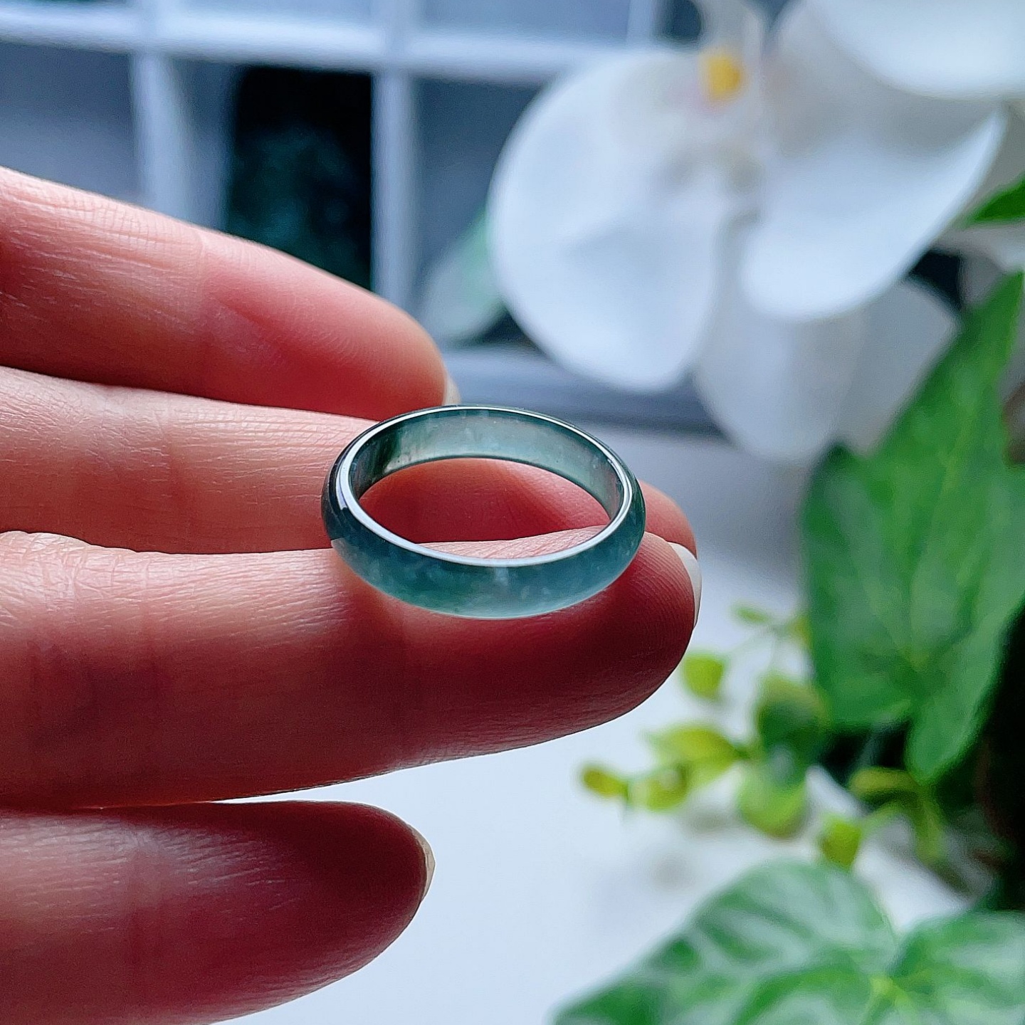 天然翡翠戒指晴水蓝绿飘花意境