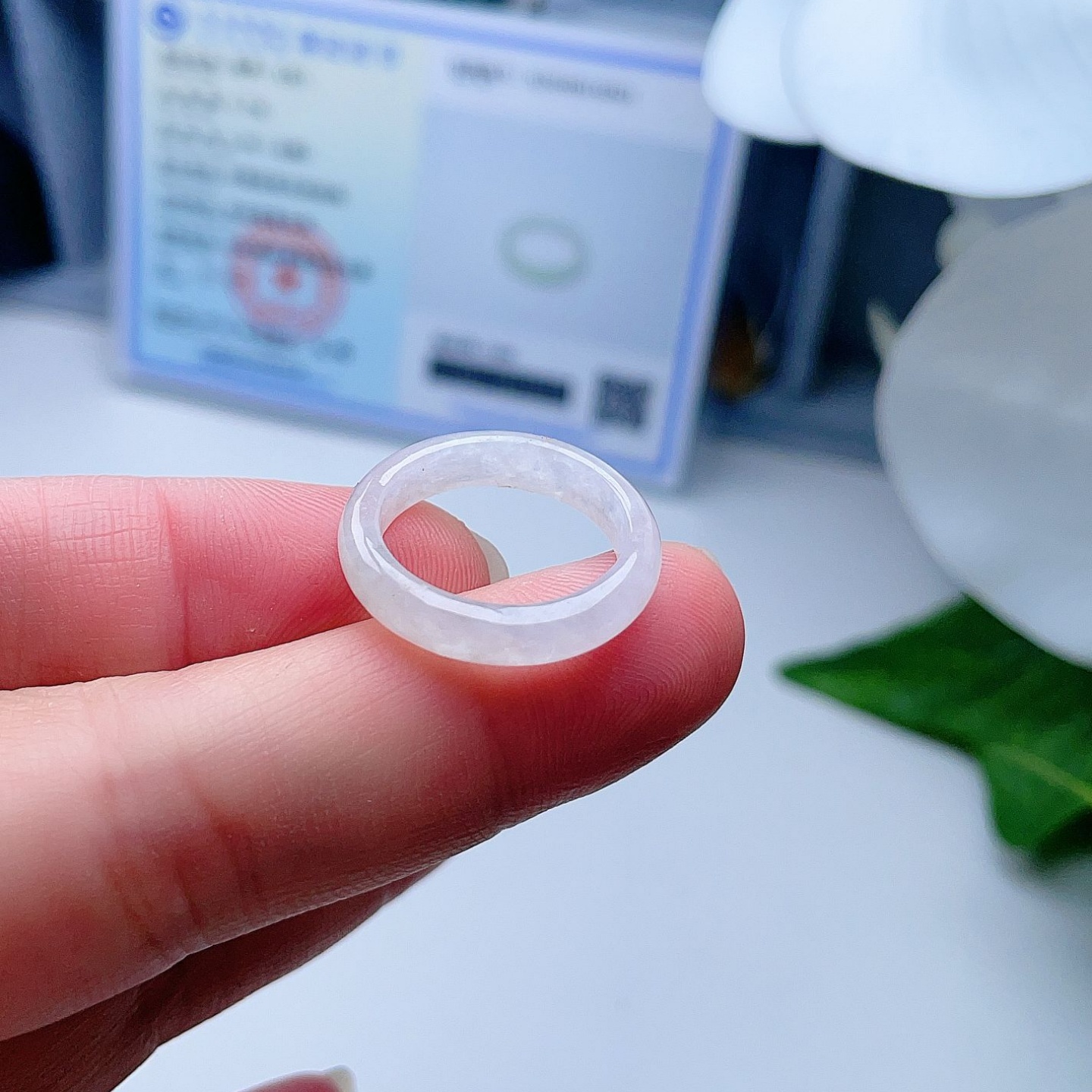 天然A货翡翠乳白飘一抹阳绿戒指17mm缅甸老坑指环清新儒雅百搭14#