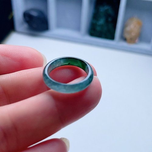 天然翡翠戒指晴水蓝绿双彩意境