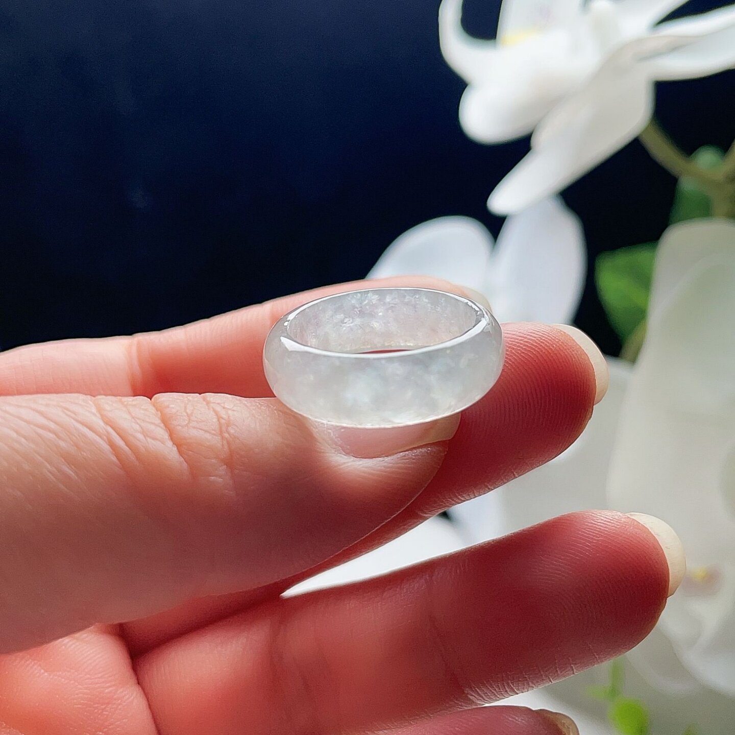 天然A货翡翠冰种宽边戒指乳白17.6mm缅甸老坑玉指环意境清新16#