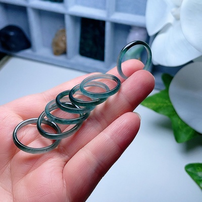 天然翡翠戒指晴水蓝绿双彩飘花