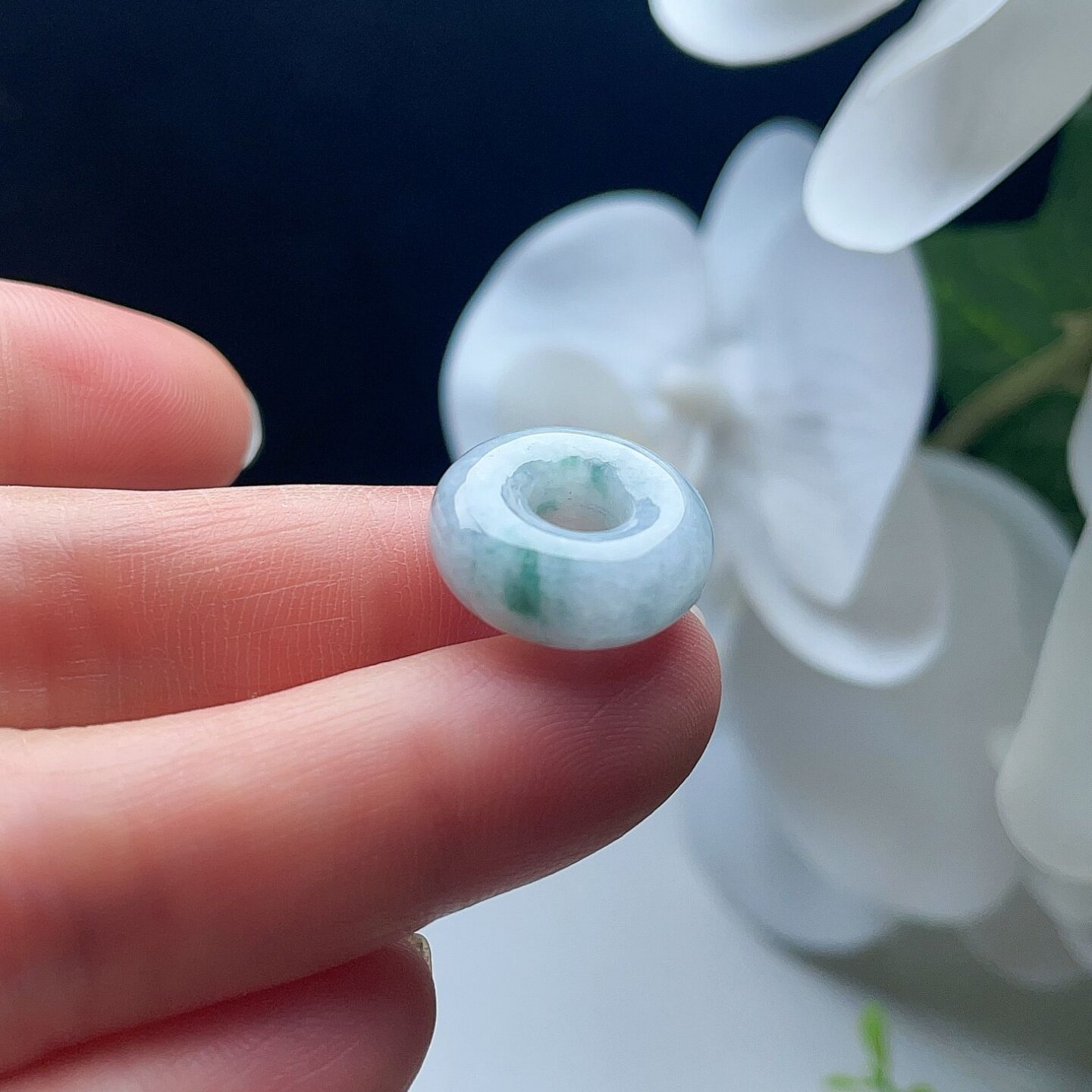 天然翡翠厚装平安环吊坠乳白飘花