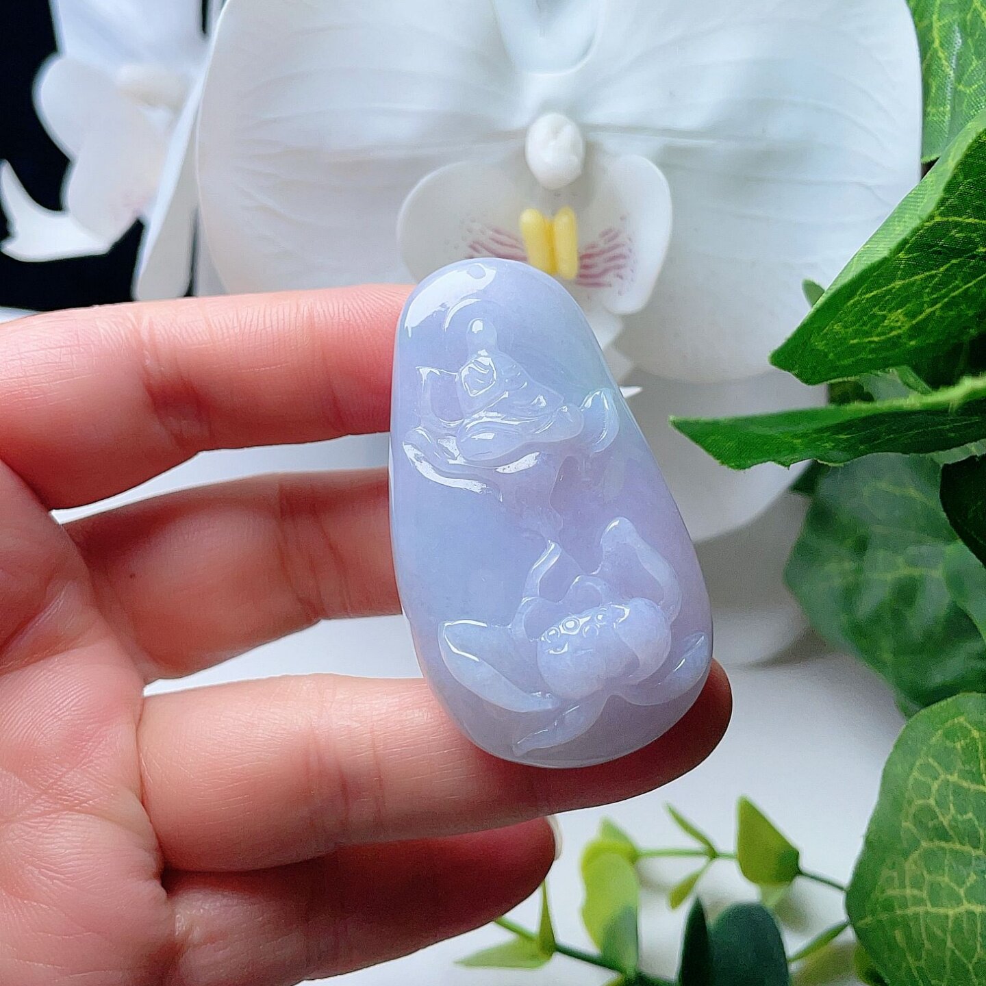 天然翡翠莲花无相佛吊坠淡紫春彩