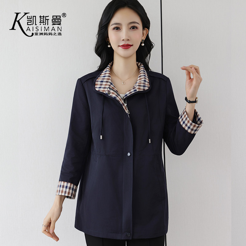 中老年女装大码翻领风衣休闲上衣