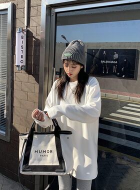 白色打底加厚德绒内搭打底衫秋冬双面磨毛圆领纯色宽松长袖上衣女