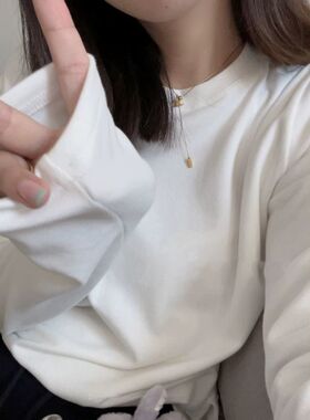 秋冬磨毛宽松长袖叠穿内搭打底衫纯色加厚德绒保暖圆领百搭上衣女