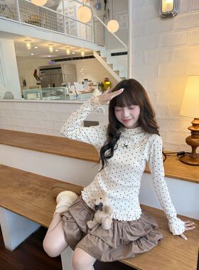 秋冬爱心蝴蝶结半高领内搭打底衫韩版chic小众荷叶边百搭长袖上衣