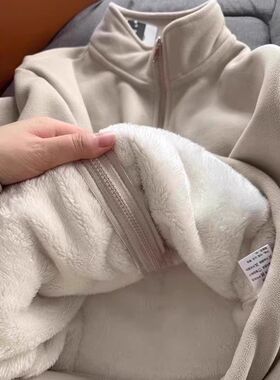 冬季加厚羊羔绒棉服外套秋冬重磅立领宽松慵懒感拉链百搭高领卫衣