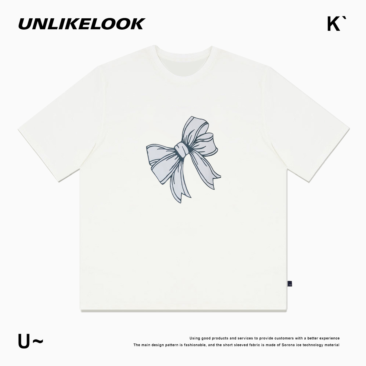 UNLIKELOOK 红色设计款美式蝴蝶结印花宽松短袖T恤oldschool情侣