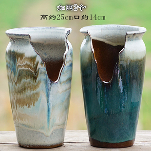 高切口多肉粗陶花盆造型悬崖绿植陶简约瓷特大陶罐小法师老桩花盆