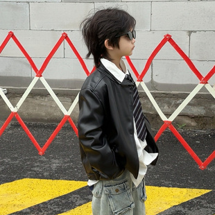 儿童皮衣洋气夹克男童女童宝宝pu皮机车服新款春秋外套韩版童装潮