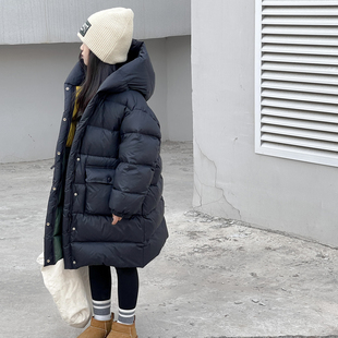 2025年韩版冬季儿童羽绒服韩版男童女童中长款加厚连帽白鸭绒外套