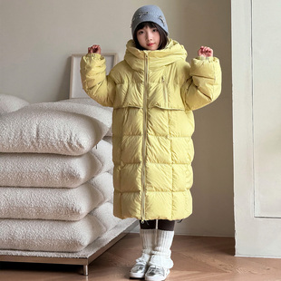 韩国儿童中长款羽绒服冬季男童女童中大童加厚连帽白鸭绒外套洋气