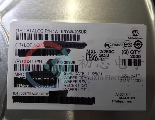 【初芯电子】ATTINY45-20SUR封装SOP8丝印TINY45 8位微控制器闪存