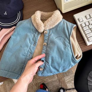 儿童刺绣绗棉马甲男韩版森系男女童秋款保暖坎肩宝宝时尚开衫外套