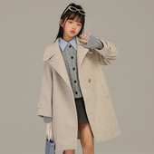 小女森女童秋冬高级燕麦色翻领呢子大衣儿童气质百搭毛呢外套女