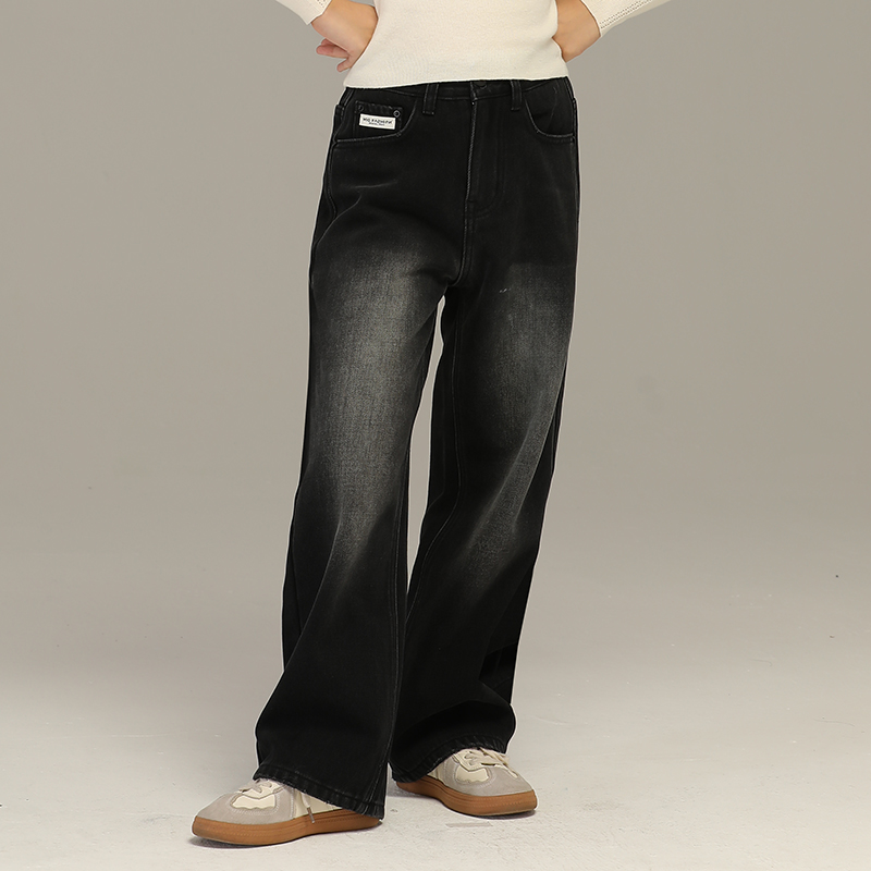 小女森加绒保暖牛仔阔腿裤