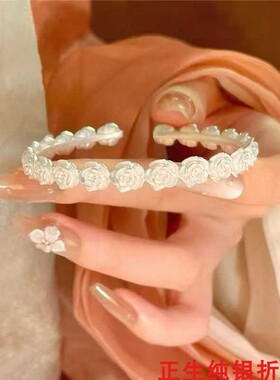 玫瑰花开口纯银手镯女简约百搭