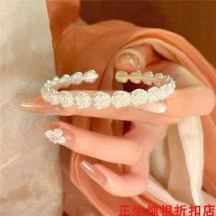 香港正生曼塔玫瑰花开口纯银手镯足银9999时尚轻奢送女友生日礼物