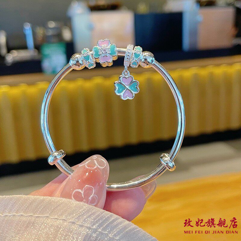 kt猫四叶草纯银手镯女甜美时尚