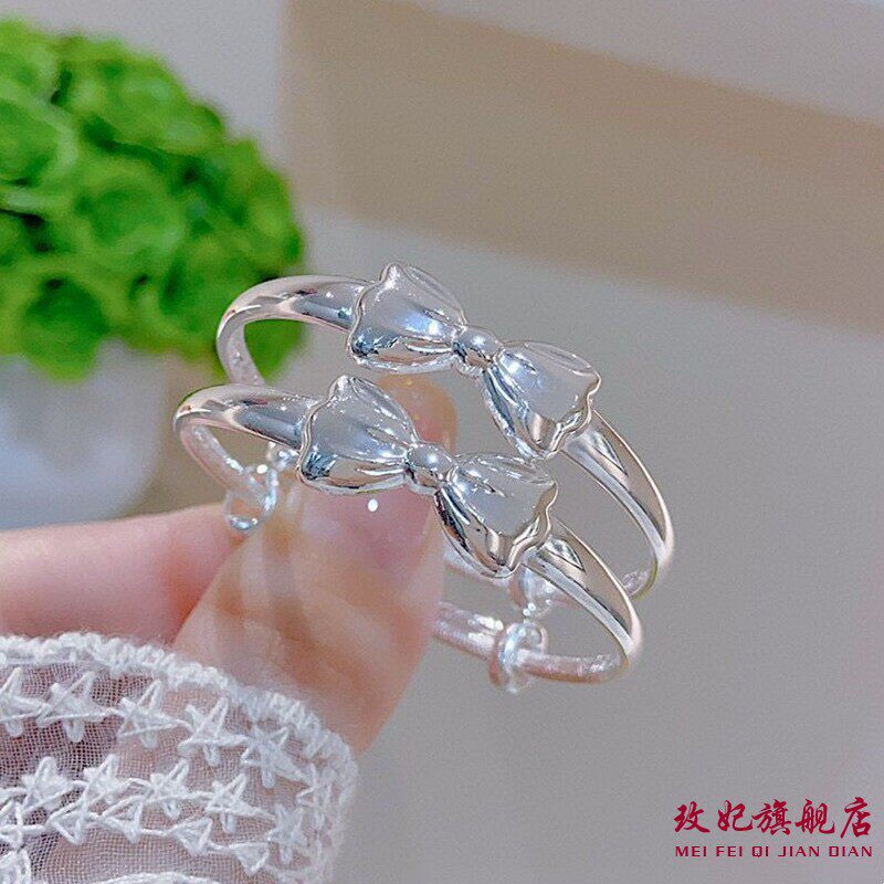香港正生足银9999平安喜乐福字蝴蝶结纯银手镯男女宝宝新生儿童镯