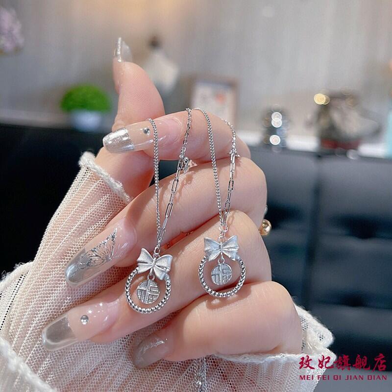 蝴蝶结福字纯银项链女轻奢高级感