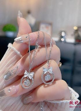 蝴蝶结福字纯银项链女轻奢高级感