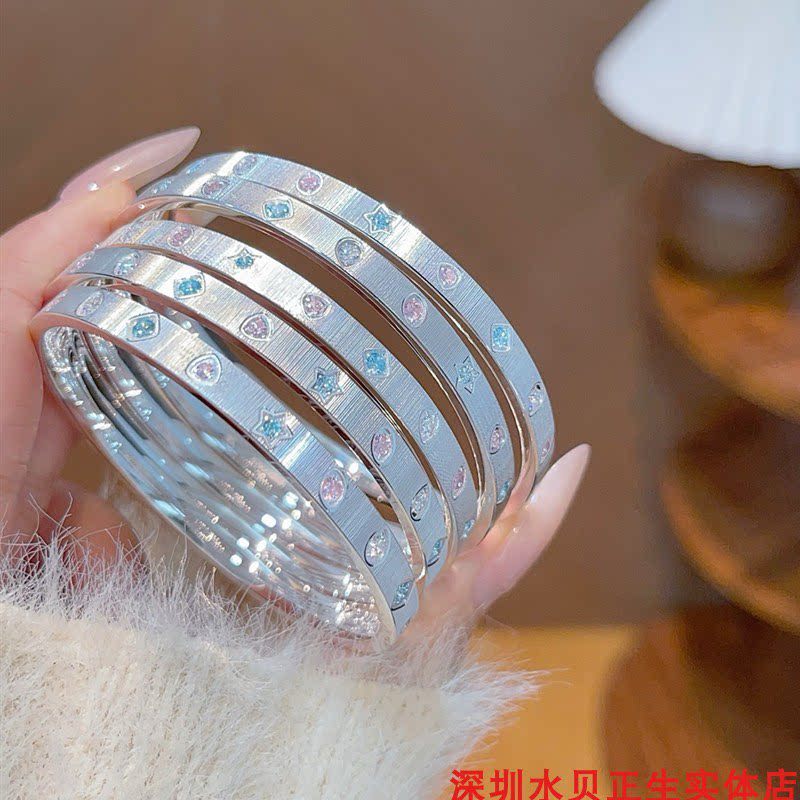 星星彩钻纯银手镯女个性简约百搭