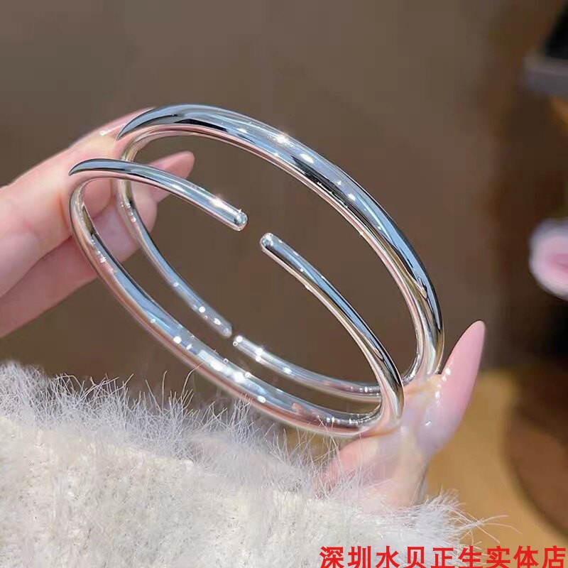 光面素圈纯银手镯女简约百搭网红