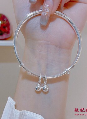 光面铃铛纯银手镯女个性气质网红
