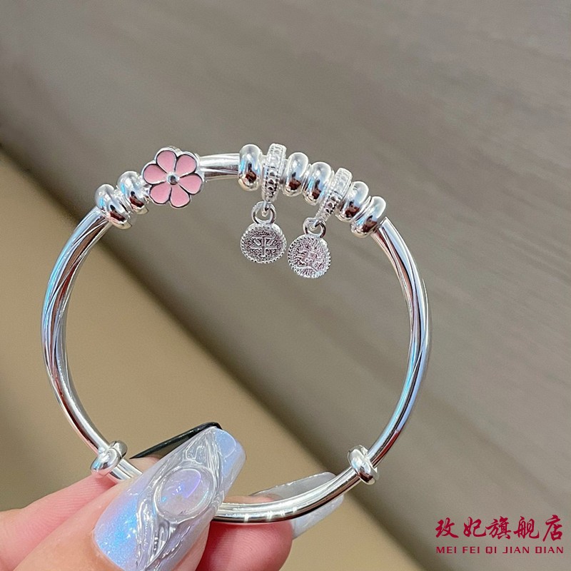 桃花蝴蝶结纯银手镯女卡通时尚