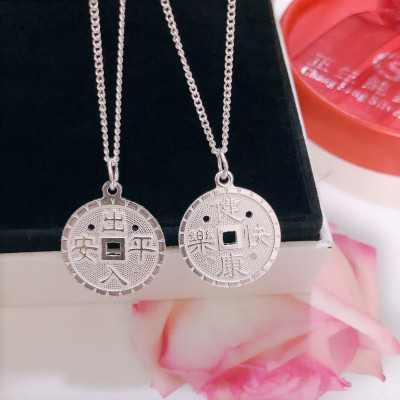 甜美可爱小孩学生铜钱足银项链