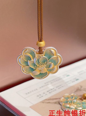 描金莲花纯银项链女个性简约百搭