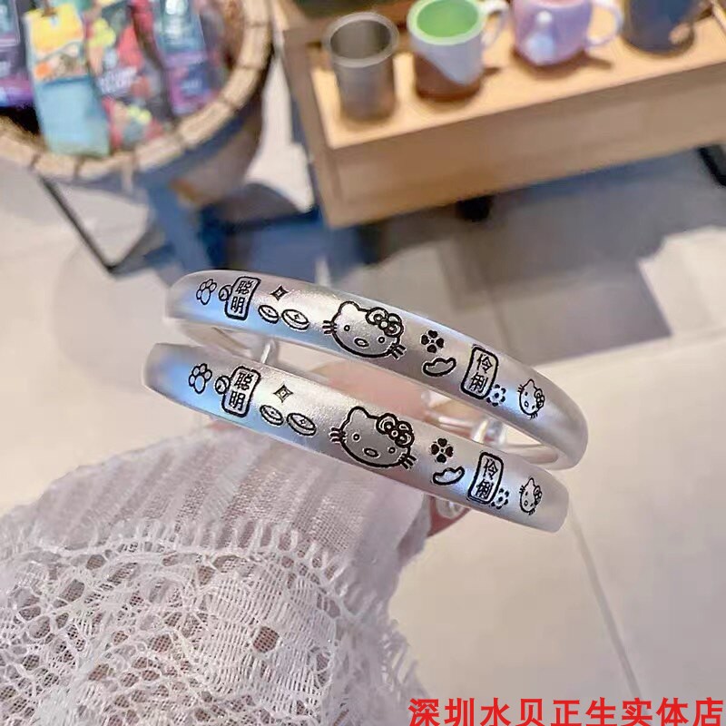 古法kt猫纯银手镯女可爱卡通时尚