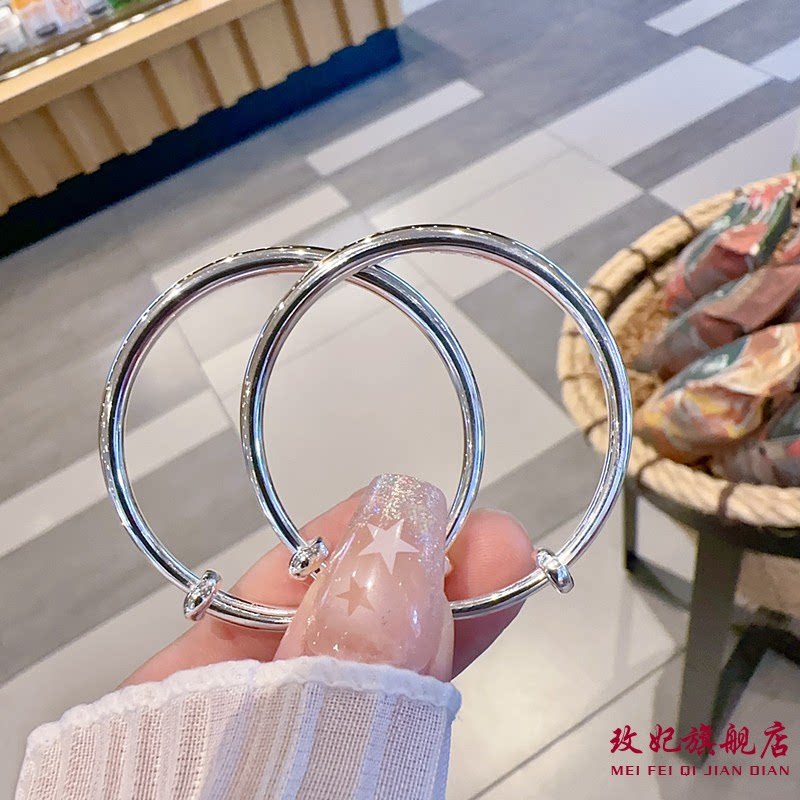 香港正生纯银男女宝宝光面推拉手镯足银9999婴儿满月周岁生日礼物