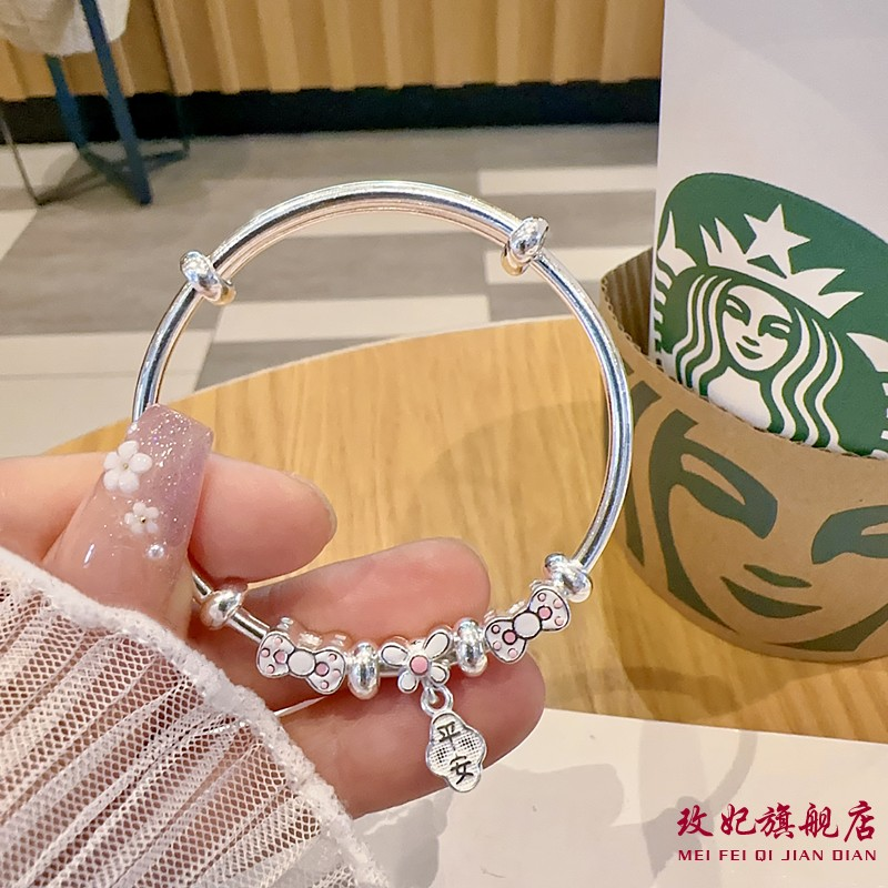 双蝴蝶结珐琅纯银手镯女百搭时尚