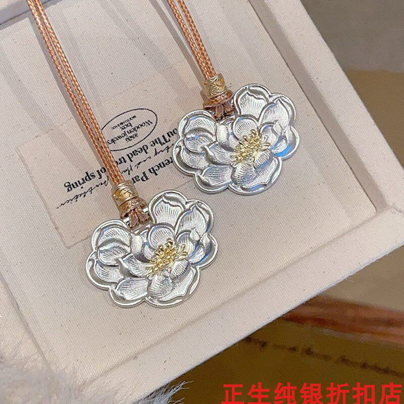 描金牡丹花纯银项链女时尚轻奢