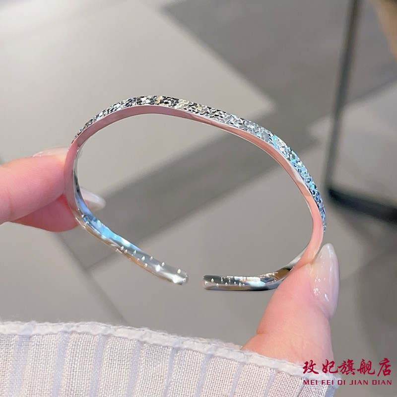 香港正生碎冰冰铜钱竹节古法福开口纯银手镯足银9999女简约百搭