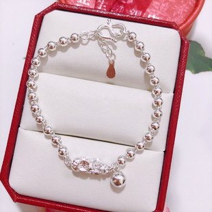 香港正生纯银貔貅铃铛银珠手链足银百搭99女银珠手串手镯小众设计